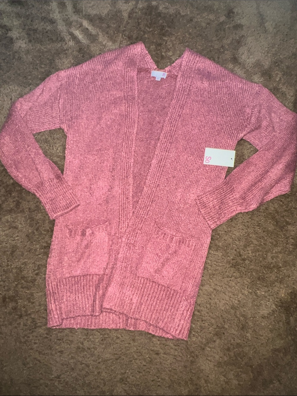 SO Rose Pink Open-Front Women's Cardigan with Pockets